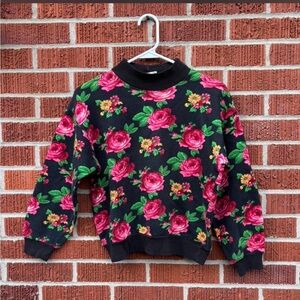 Kenzo Black Floral Knit Sweatshirt with Pink and Green Accents